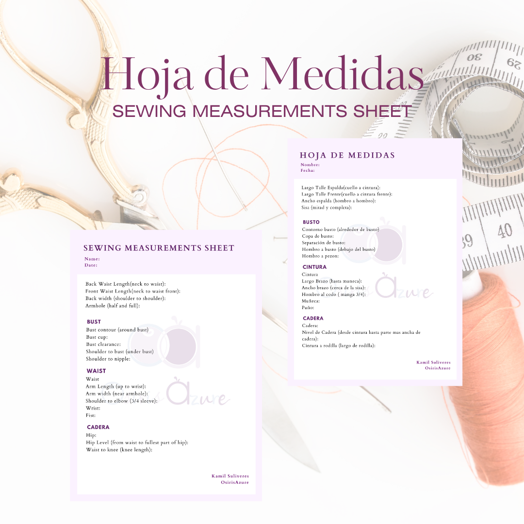 Hoja Medidas de Costura  Sewing Measurements Sheet – OsirisAzure